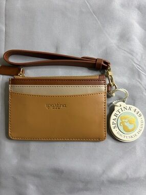 Spartina 449 Two-Tone Tan and Cream Leather Wristlet Card Case